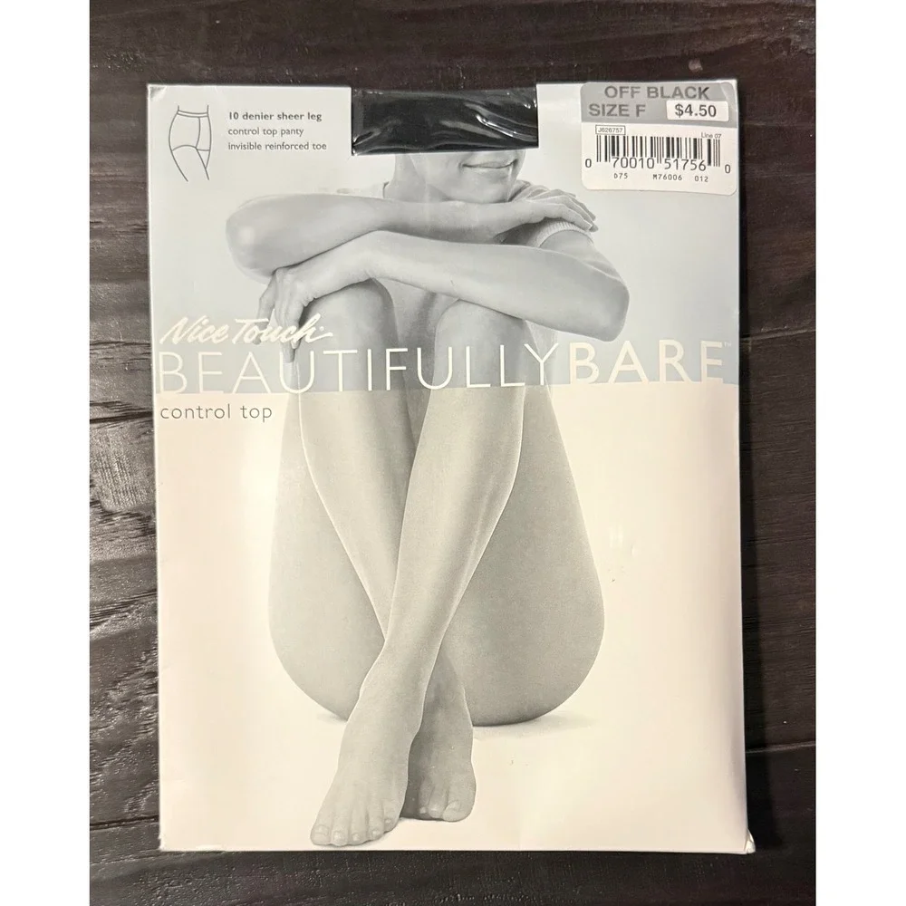 Nice Touch Womens Size F Pantyhose Off Black Control Top Sheer 10 Denier NEW